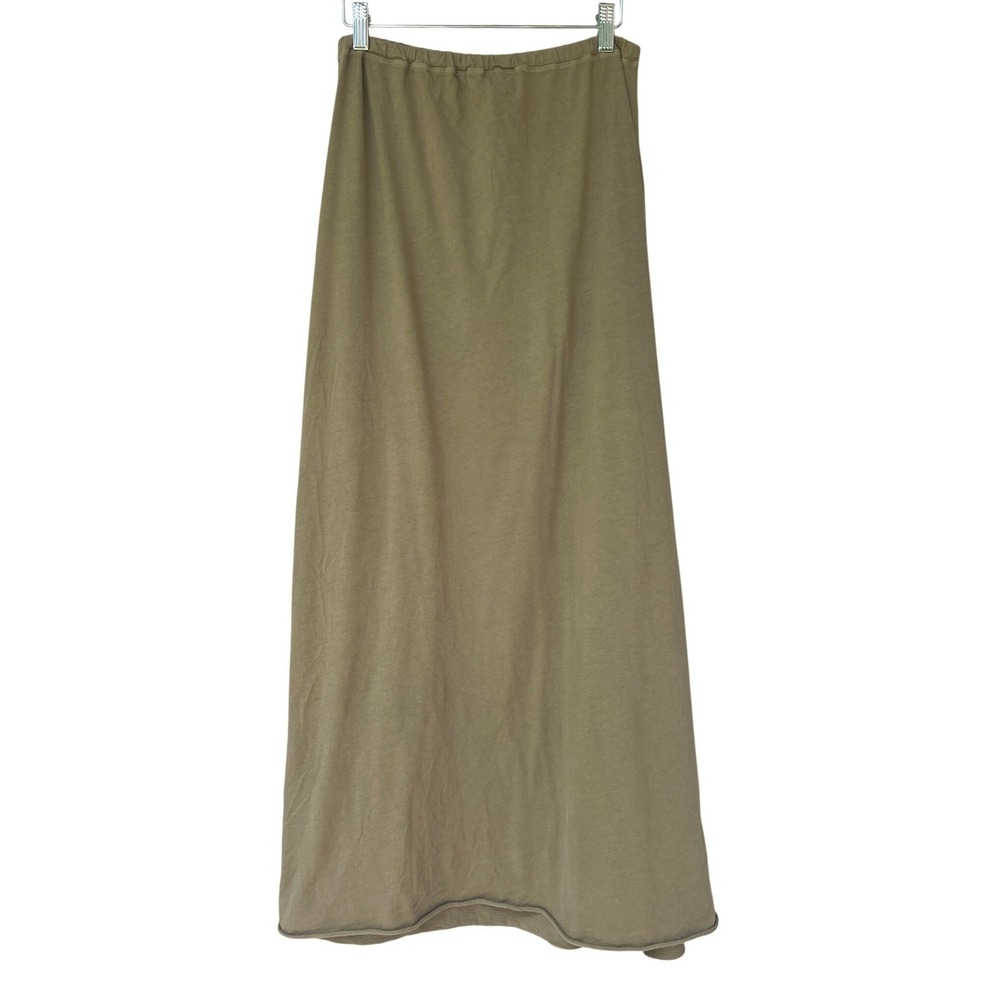 CP Shades Maxi Skirt Womens M Olive Green Cotton Jersey Raw Hem USA Earthy Boho